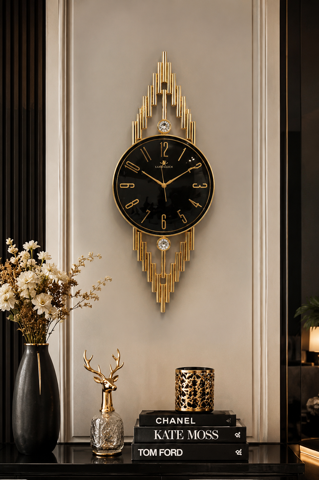 Luxury Black & Gold Designer Wall Clock | Modern Silent Quartz Wall Clock