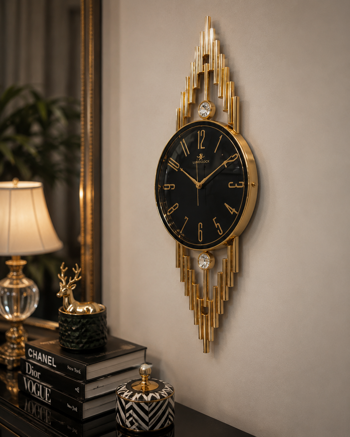 Luxury Black & Gold Designer Wall Clock | Modern Silent Quartz Wall Clock