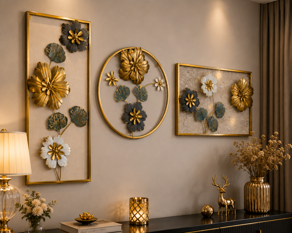 Luxury 3-Piece Metal Floral Wall Art Set | Modern Gold Wall Decor