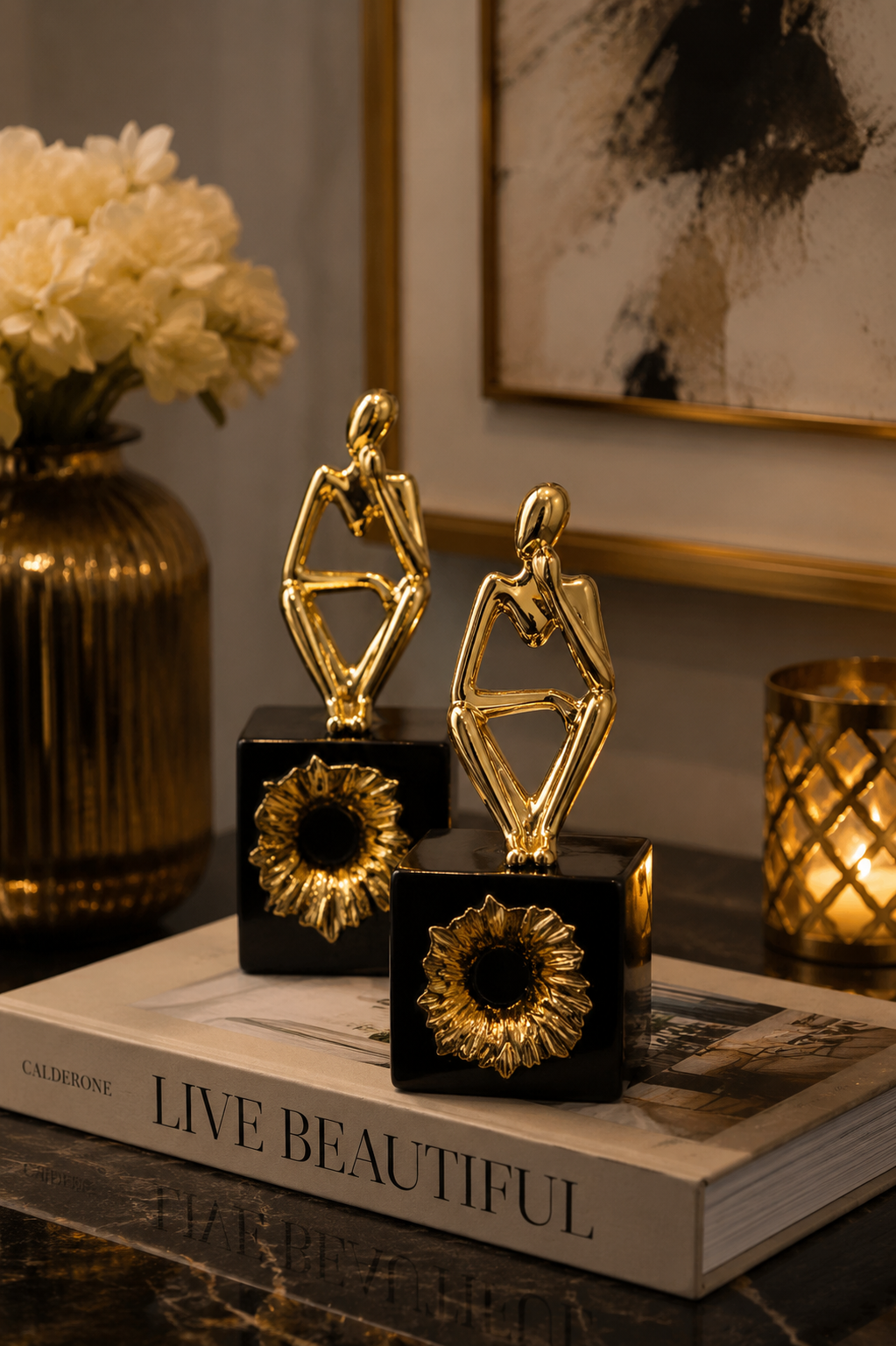 Golden Couple Abstract Sculpture Decor