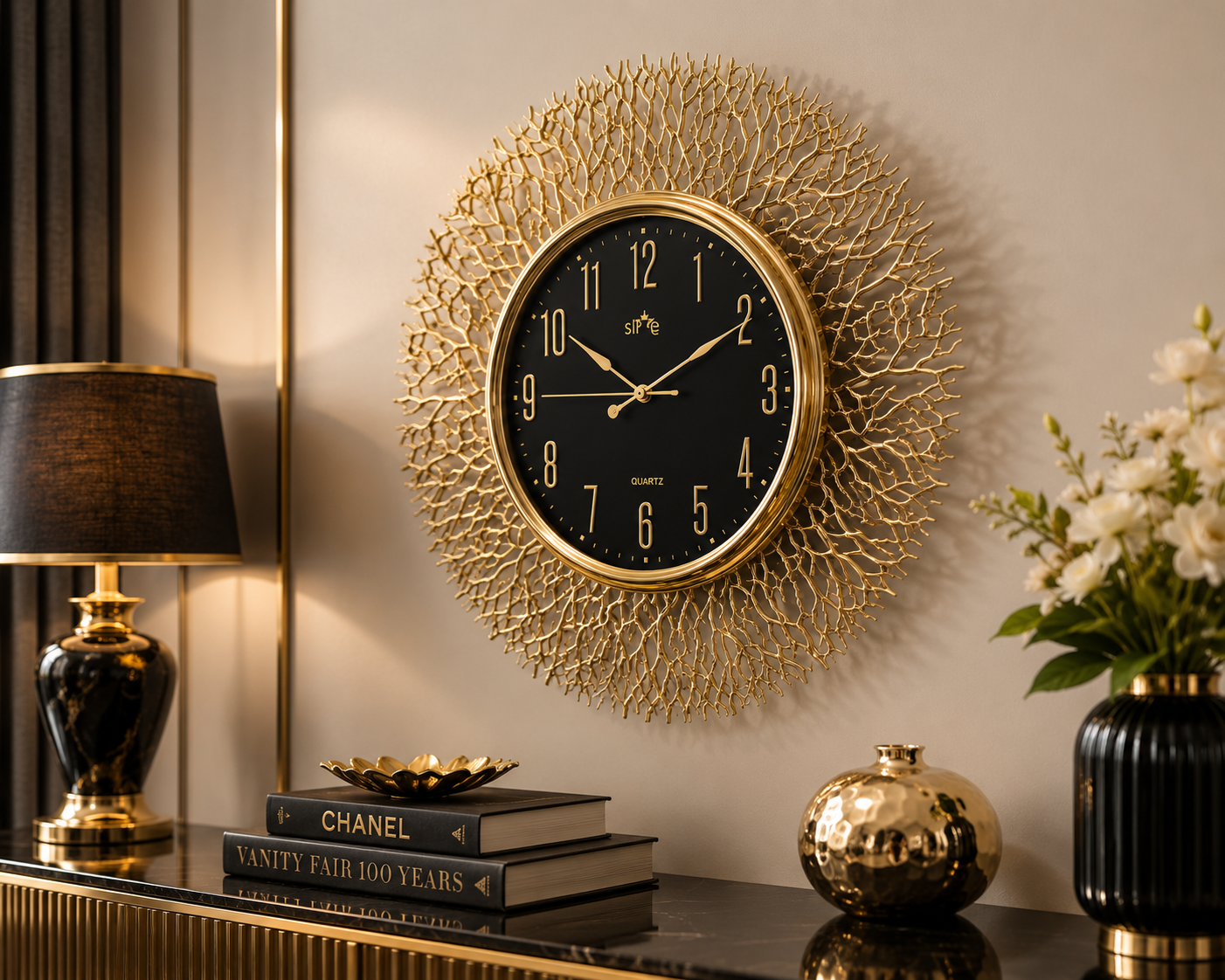 Luxury Gold Sunburst Wall Clock