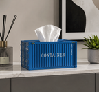 Metal blue cargo shipping container design tissue box