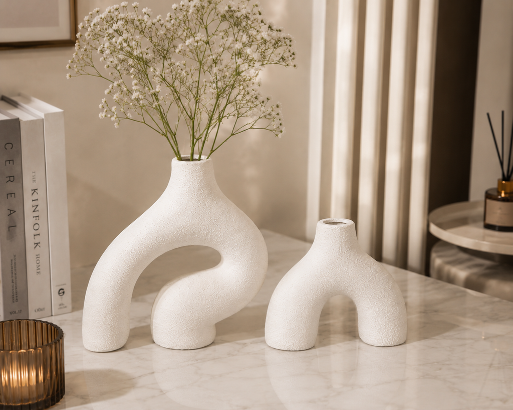 White ceramic vases
