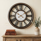 Luxury Black & Rose Gold Roman Numeral Wall Clock – Modern Oversized Decorative Quartz Clock