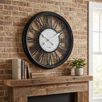Modern Black & White Roman Numeral Wall Clock – Large Decorative Metal Clock
