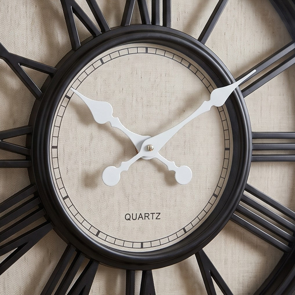 Modern Black & White Roman Numeral Wall Clock – Large Decorative Metal Clock