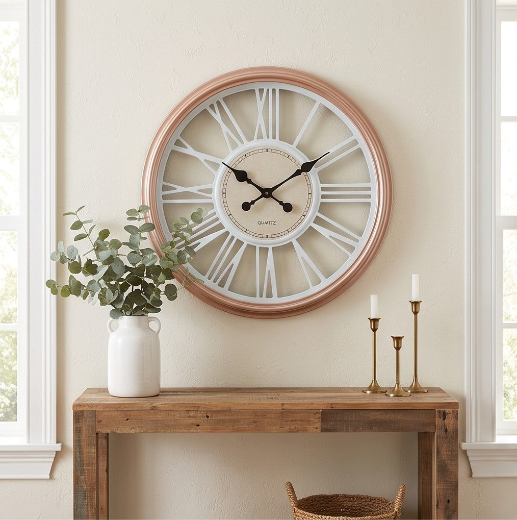 Luxury Rose Gold Roman Numeral Wall Clock – Modern Elegant Decorative Quartz Clock