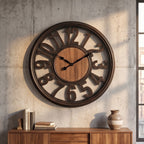 Modern Rustic Wood Wall Clock – Large Roman Numeral Decorative Clock for Home & Office
