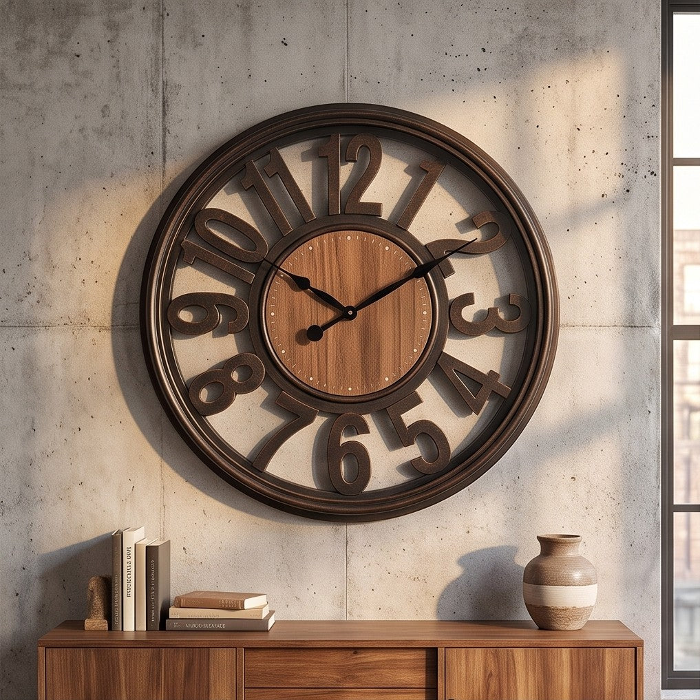 Modern Rustic Wood Wall Clock – Large Roman Numeral Decorative Clock for Home & Office