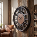 Modern Rustic Wood Wall Clock – Large Roman Numeral Decorative Clock for Home & Office