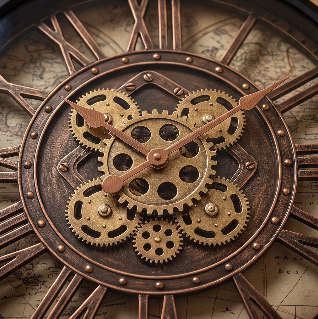 Vintage Industrial Gear Wall Clock – Large Roman Numeral Mechanical Decorative Clock