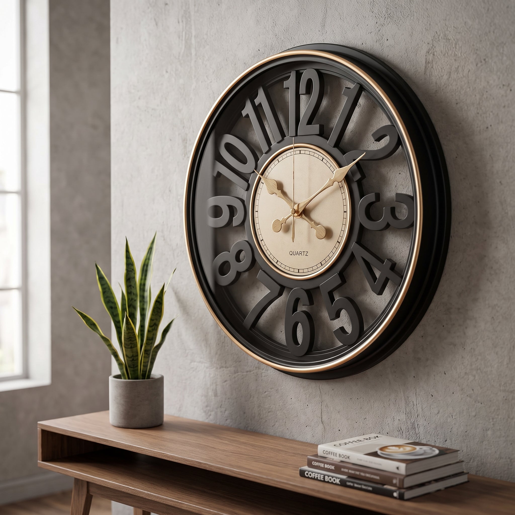 Luxury Black & Gold Wall Clock – Modern 3D Oversized Number Decorative Clock