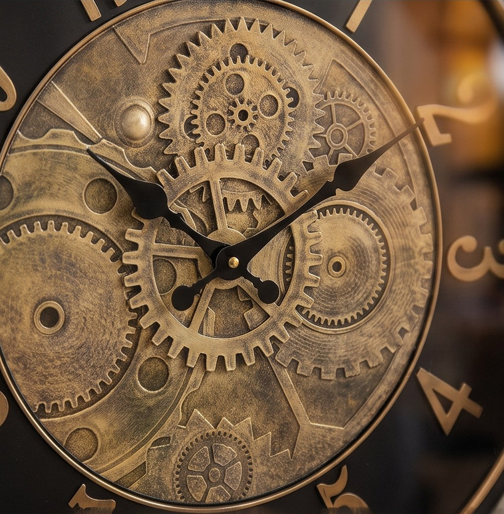 Luxury Vintage Gear Wall Clock – Antique Gold 3D Decorative Statement Clock