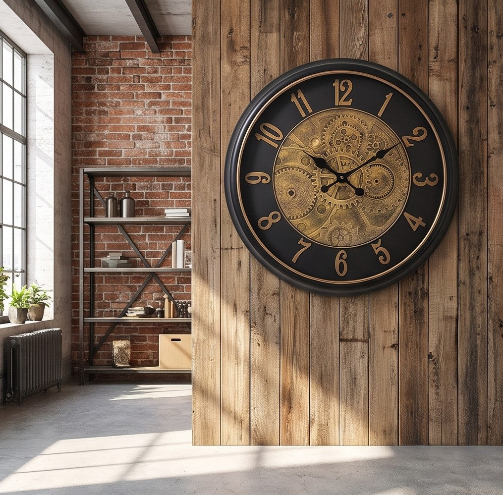Luxury Vintage Gear Wall Clock – Antique Gold 3D Decorative Statement Clock