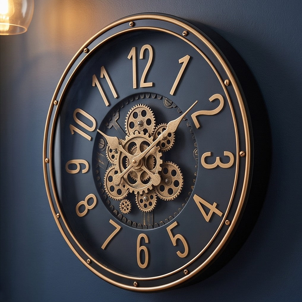 Vintage Gold Gear Wall Clock – Luxury Industrial Roman Numeral Decorative Clock