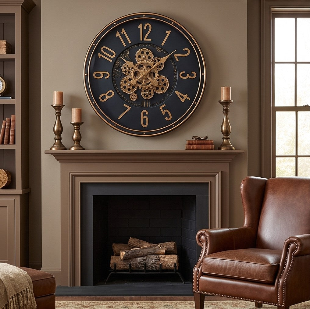 Vintage Gold Gear Wall Clock – Luxury Industrial Roman Numeral Decorative Clock