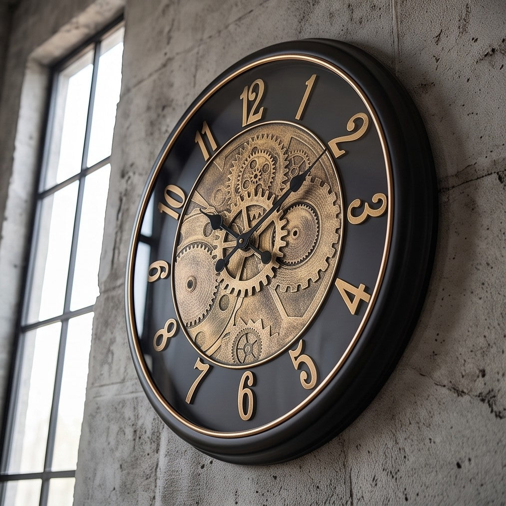 Luxury Vintage Gear Wall Clock – Antique Gold 3D Decorative Statement Clock
