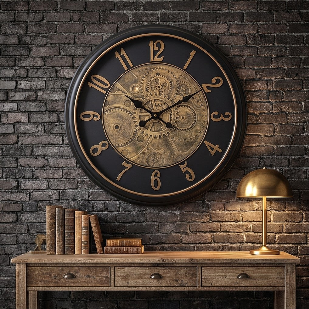 Luxury Vintage Gear Wall Clock – Antique Gold 3D Decorative Statement Clock