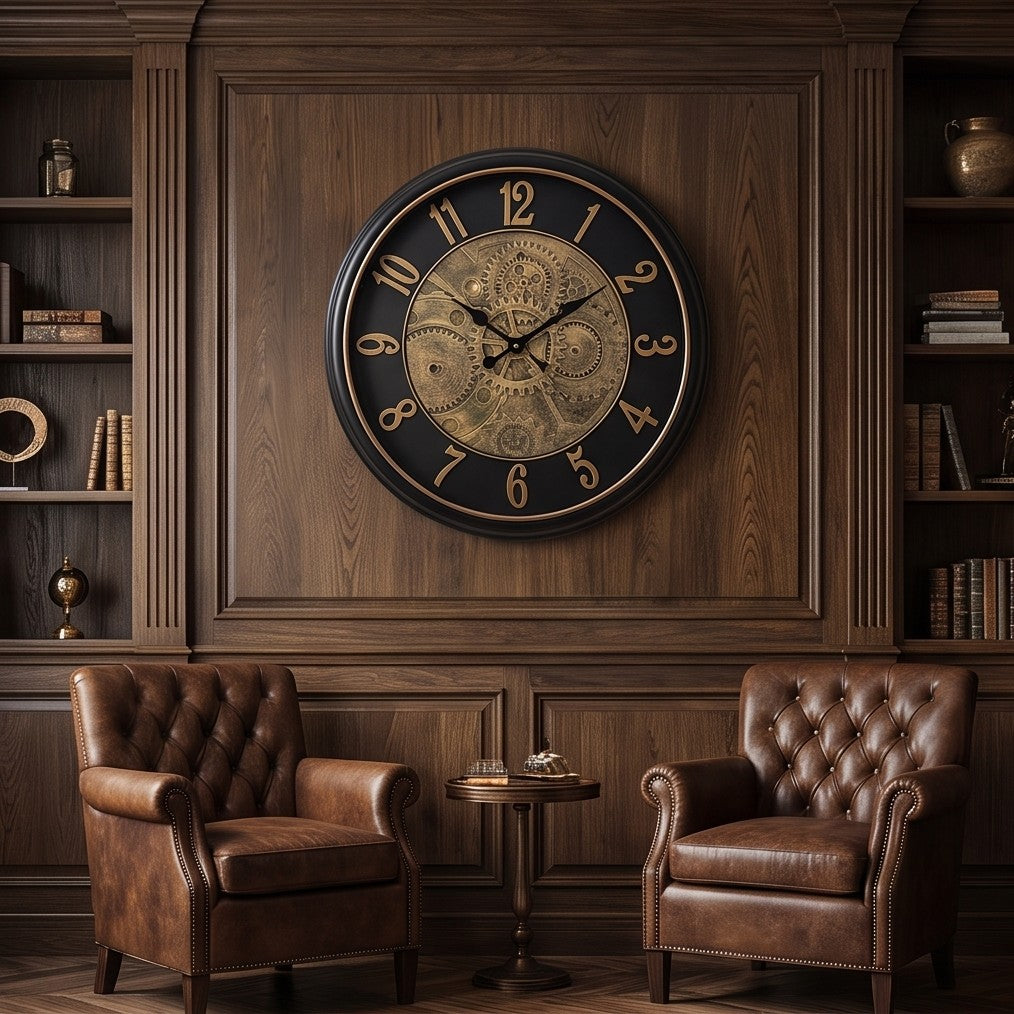 Luxury Vintage Gear Wall Clock – Antique Gold 3D Decorative Statement Clock
