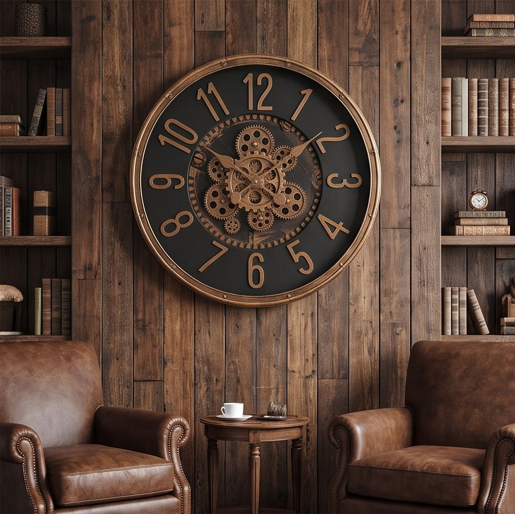 Luxury Black & Gold Gear Wall Clock – Vintage Industrial Design