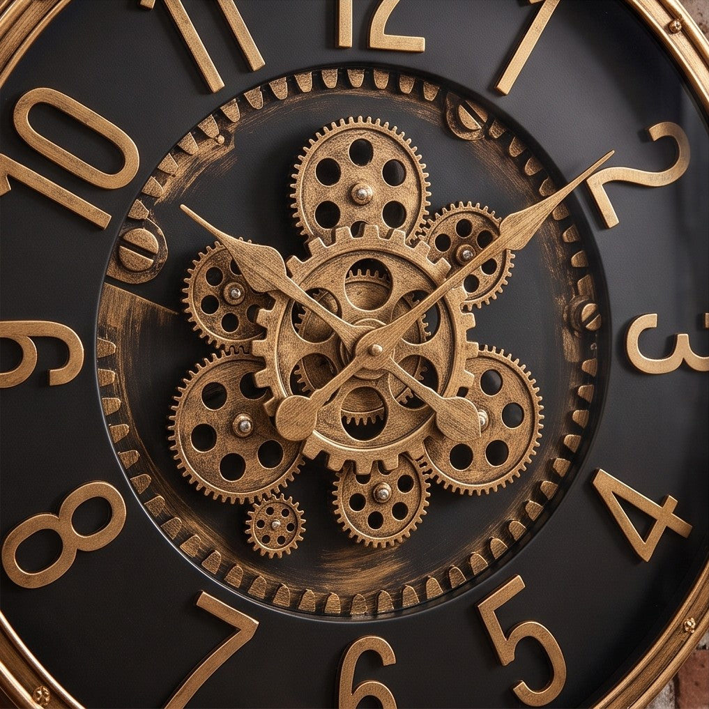 Luxury Black & Gold Gear Wall Clock – Vintage Industrial Design