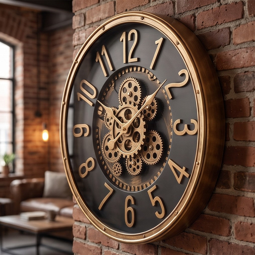 Luxury Black & Gold Gear Wall Clock – Vintage Industrial Design