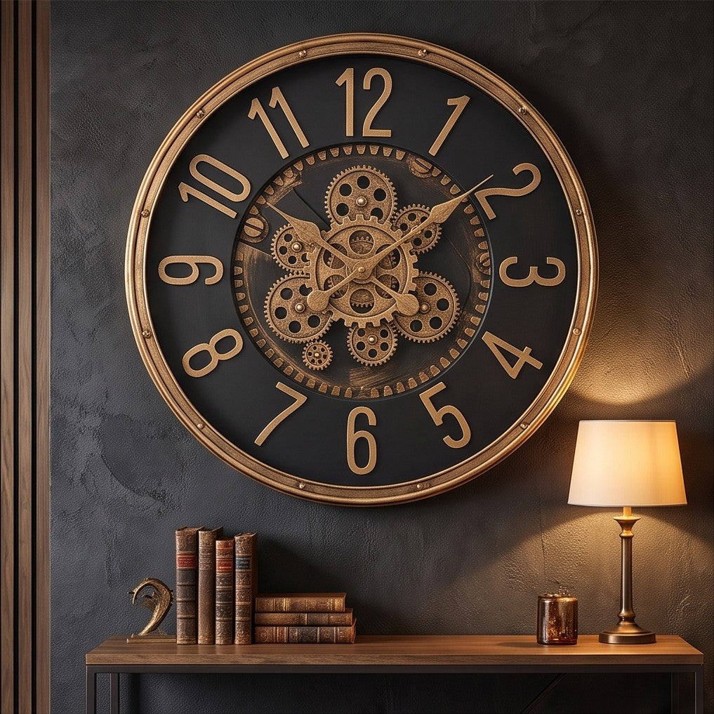 Luxury Black & Gold Gear Wall Clock – Vintage Industrial Design