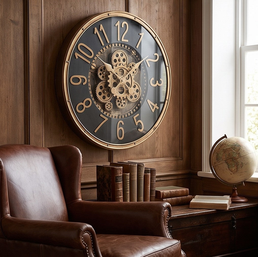 Luxury Black & Gold Gear Wall Clock – Vintage Industrial Design