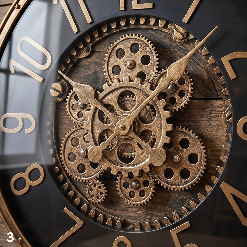 Luxury Black & Gold Gear Wall Clock – Vintage Industrial Design