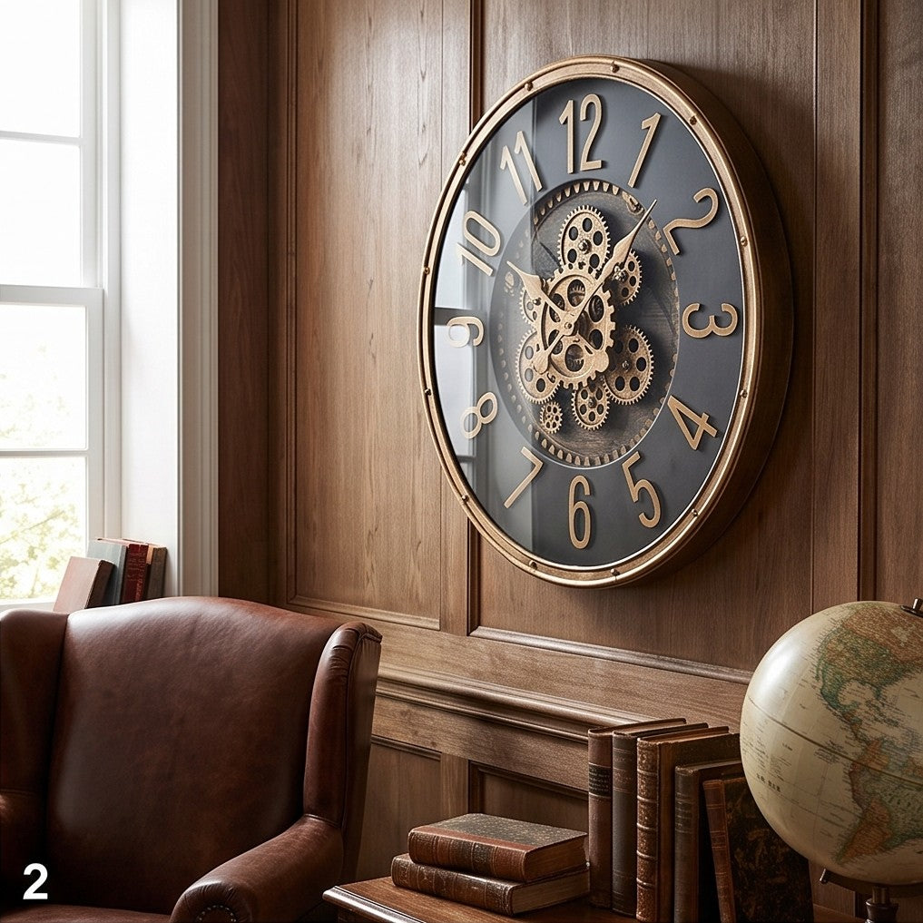 Luxury Black & Gold Gear Wall Clock – Vintage Industrial Design