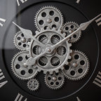 Luxury Black & Silver Skeleton Gear Wall Clock – Roman Numeral Design