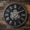 Luxury Black & Silver Skeleton Gear Wall Clock – Roman Numeral Design