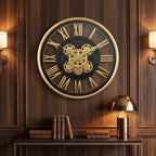 Luxury Black & Gold Skeleton Gear Wall Clock – Roman Numeral Design