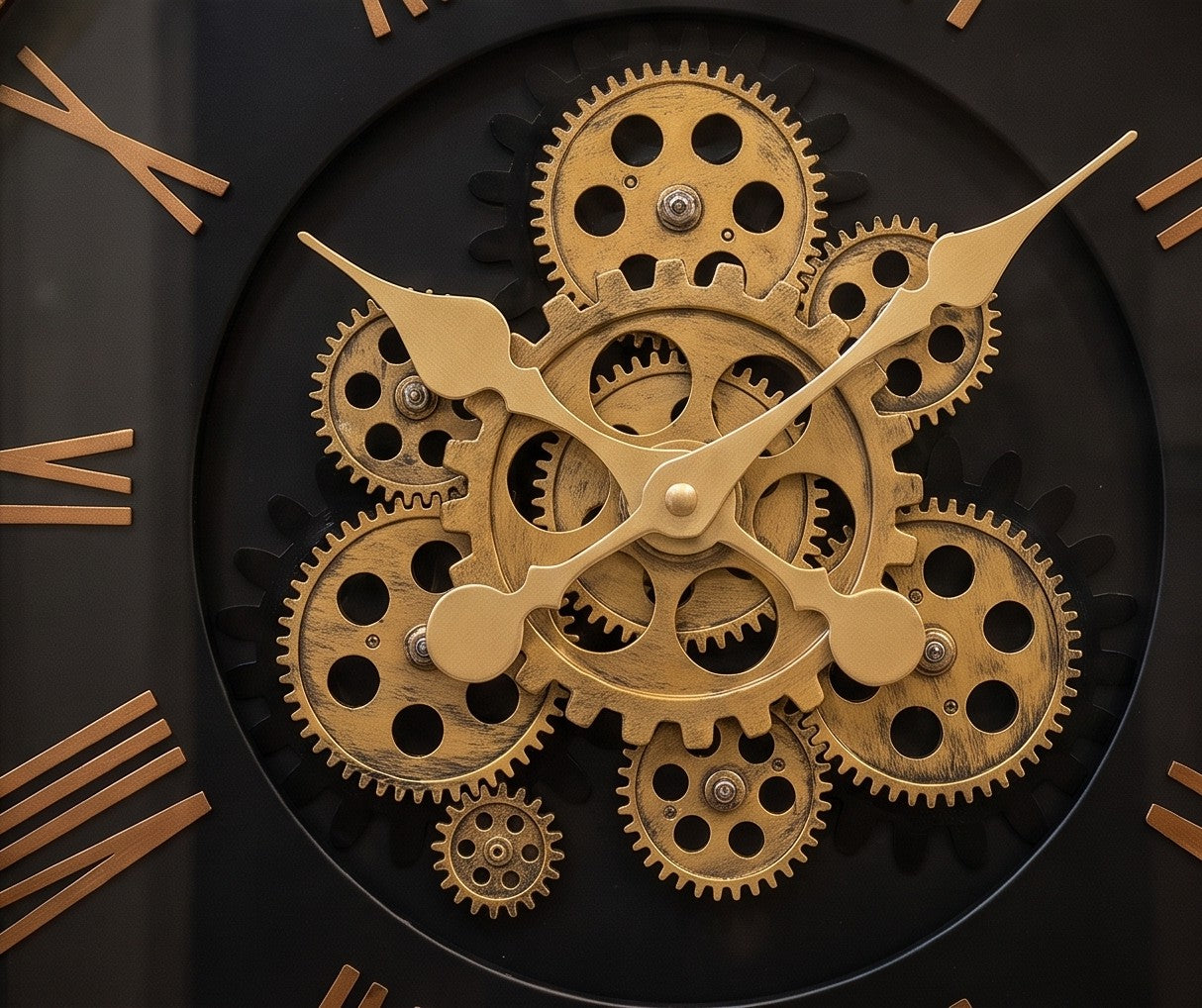 Luxury Black & Gold Gear Wall Clock – Modern Roman Numeral Design