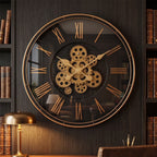 Luxury Black & Gold Gear Wall Clock – Modern Roman Numeral Design