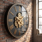 Luxury Black & Gold Gear Wall Clock – Modern Roman Numeral Design