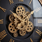 Luxury Black & Gold Gear Wall Clock – Roman Numeral Statement Clock
