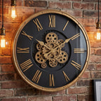 Luxury Black & Gold Gear Wall Clock – Roman Numeral Statement Clock