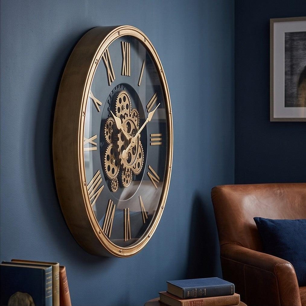 Luxury Black & Gold Gear Wall Clock – Roman Numeral Statement Clock