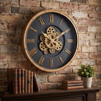 Luxury Black & Gold Gear Wall Clock – Roman Numeral Statement Clock