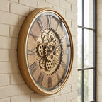 Luxury Gold Gear Wall Clock – Large Roman Numeral Decorative Clock