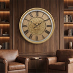 Luxury Gold Gear Wall Clock – Large Roman Numeral Decorative Clock