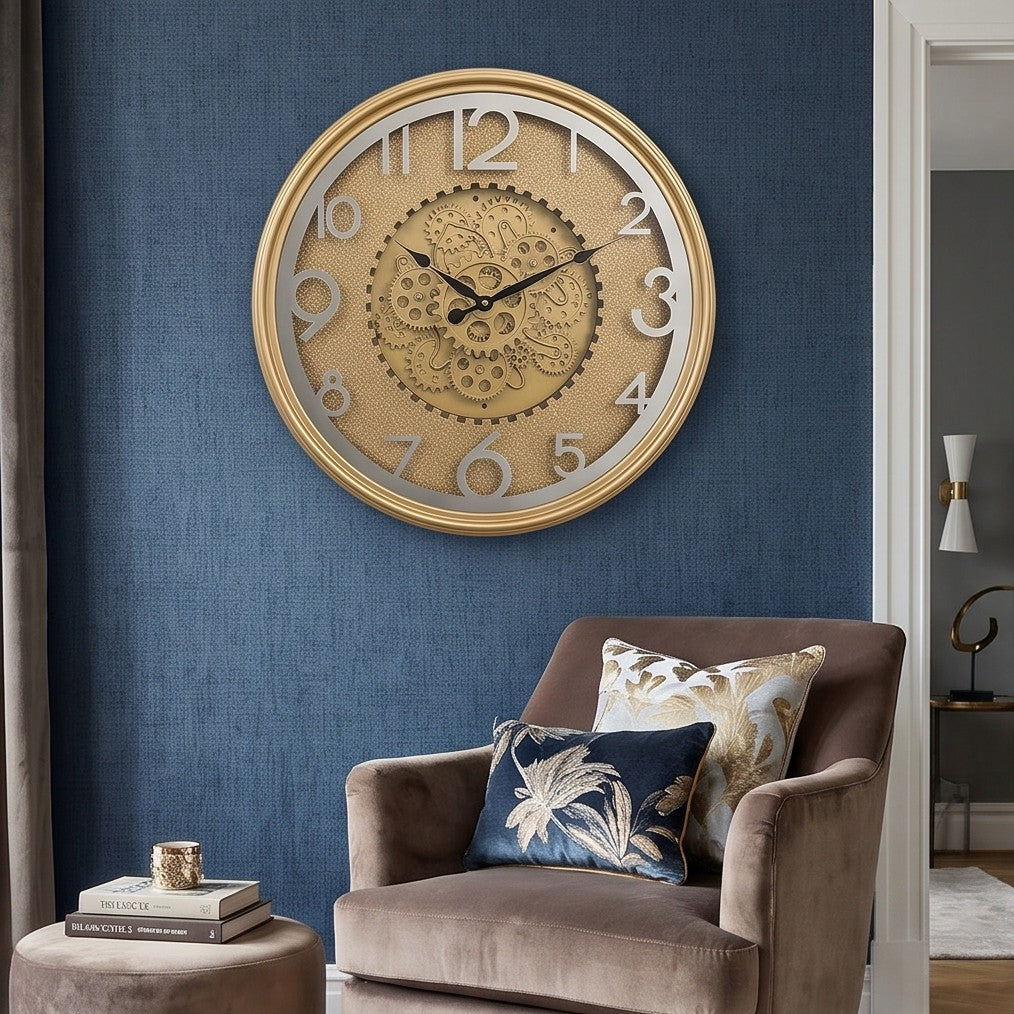 Luxury Gold Gear Wall Clock – Premium 3D Roman Numeral Decorative Clock