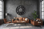 Luxury Black & Silver Skeleton Gear Wall Clock – Roman Numeral Design
