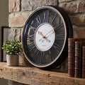 Luxury Black & Rose Gold Roman Numeral Wall Clock – Modern Oversized Decorative Quartz Clock