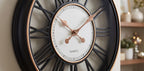 Luxury Black & Rose Gold Roman Numeral Wall Clock – Modern Oversized Decorative Quartz Clock