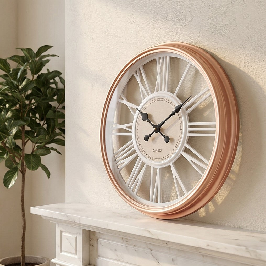 Luxury Rose Gold Roman Numeral Wall Clock – Modern Elegant Decorative Quartz Clock