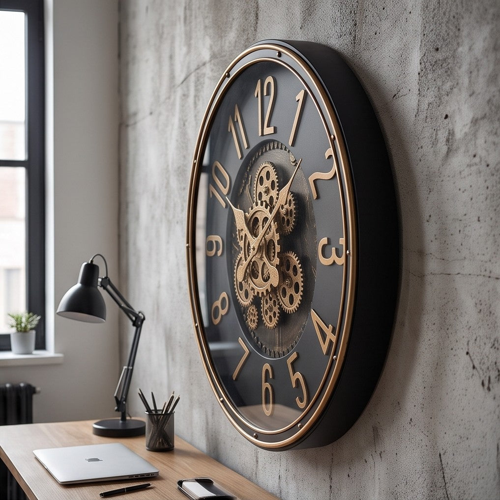 Vintage Gold Gear Wall Clock – Luxury Industrial Roman Numeral Decorative Clock