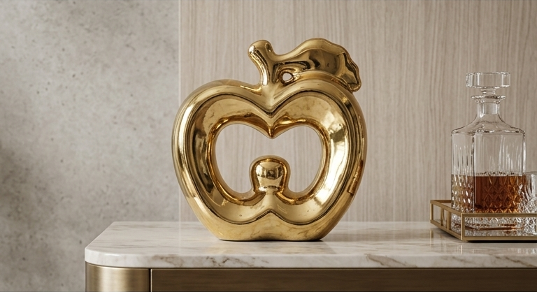 Glossy gold ceramic apple statue