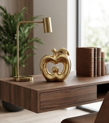 Glossy gold ceramic apple statue